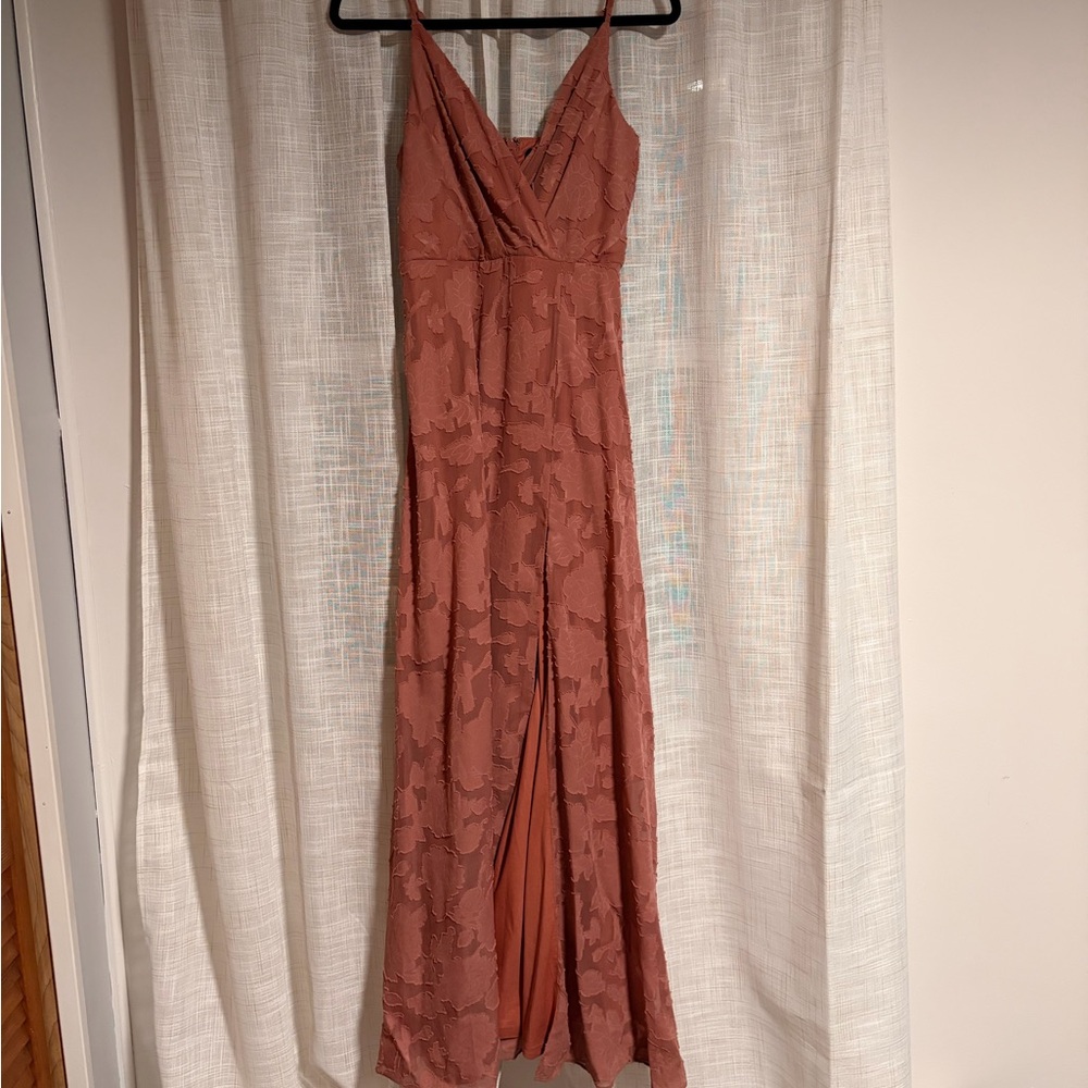 Lulu's Dusty Rose Lace Maxi Dress with Spaghetti Straps